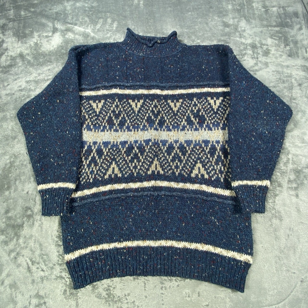 Vintage Fair Isle Sweater Small Acrylic Wool Blend Nordic Color Twist Turtleneck